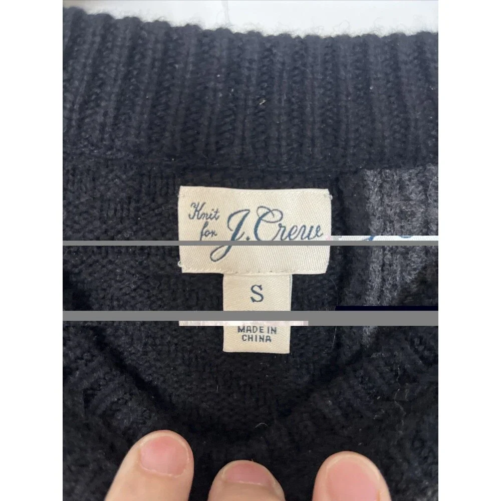 J. CREW Men's Patchwork Cable-Knit Sweater Black Gray  Wool-Cashmere Size Small